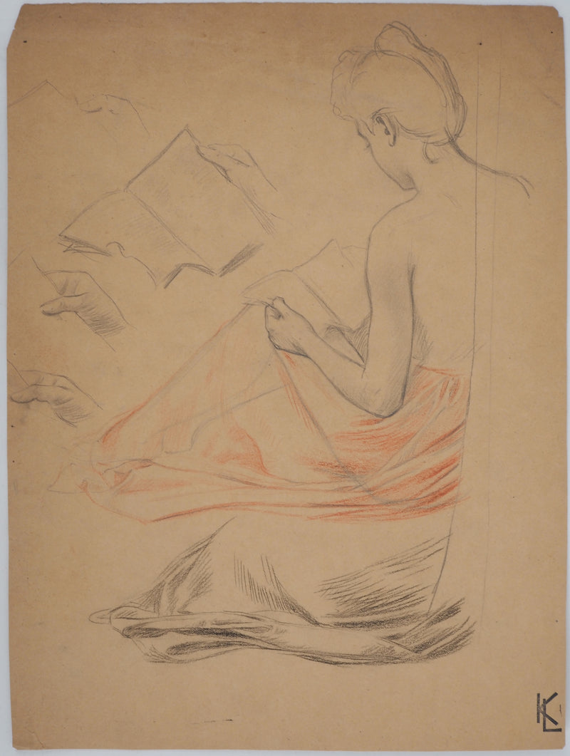 Léopold Franz KOWALSKI : La lecture, c, Dessin original (vue générale) - Crédit photo : Galerie Art.Paris
