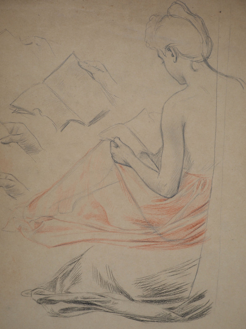 Léopold Franz KOWALSKI : La lecture, c, Dessin original (photo de détail 3) - Crédit photo : Galerie Art.Paris