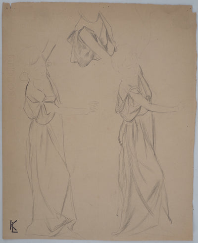 Léopold Franz KOWALSKI : Étude du drapé de robe en mouvement, c, Dessin original (vue générale) - Crédit photo : Galerie Art.Paris