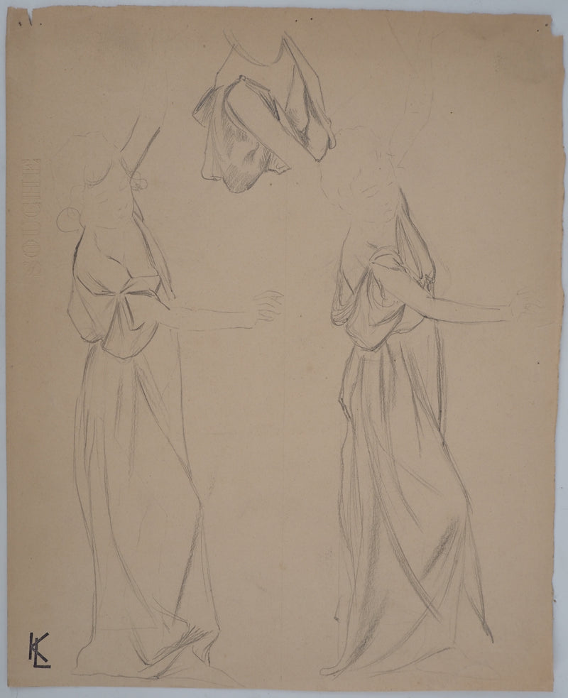 Léopold Franz KOWALSKI : Étude du drapé de robe en mouvement, c, Dessin original (vue générale) - Crédit photo : Galerie Art.Paris