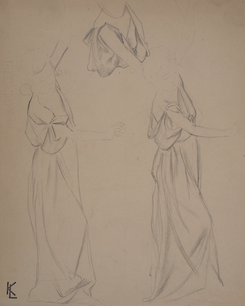 Léopold Franz KOWALSKI : Étude du drapé de robe en mouvement, c, Dessin original (photo de détail 2) - Crédit photo : Galerie Art.Paris