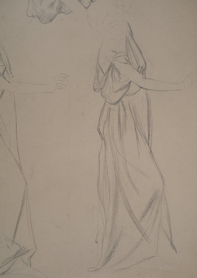 Léopold Franz KOWALSKI : Étude du drapé de robe en mouvement, c, Dessin original (photo de détail 3) - Crédit photo : Galerie Art.Paris