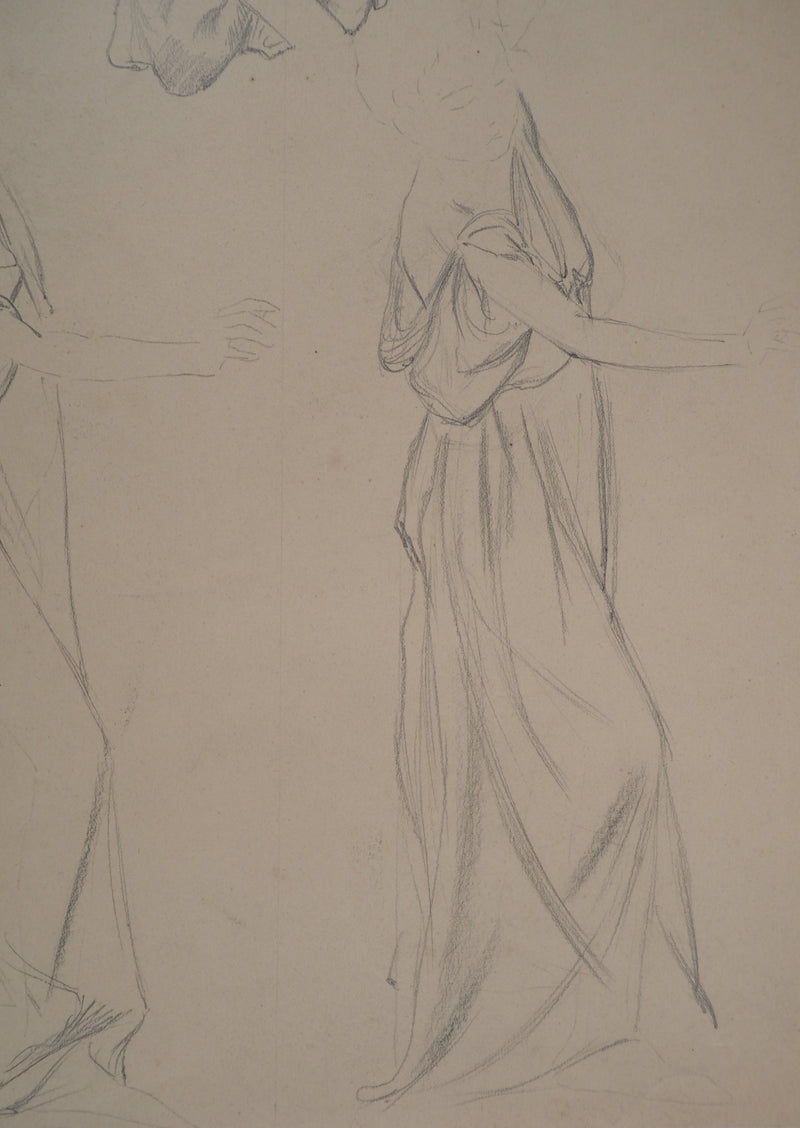 Léopold Franz KOWALSKI : Étude du drapé de robe en mouvement, c, Dessin original (photo de détail 3) - Crédit photo : Galerie Art.Paris