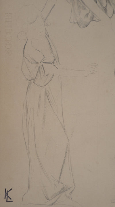 Léopold Franz KOWALSKI : Étude du drapé de robe en mouvement, c, Dessin original (photo de détail 4) - Crédit photo : Galerie Art.Paris