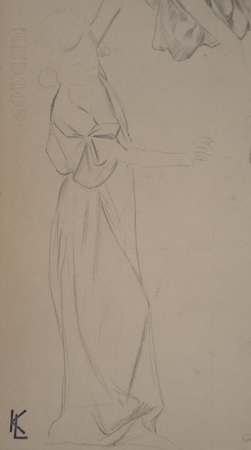 Léopold Franz KOWALSKI : Étude du drapé de robe en mouvement, c, Dessin original (photo de détail 4) - Crédit photo : Galerie Art.Paris