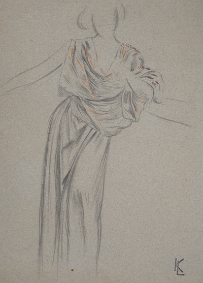 Léopold Franz KOWALSKI : Drapé d'une robe de soirée, c, Dessin original (photo de détail 2) - Crédit photo : Galerie Art.Paris