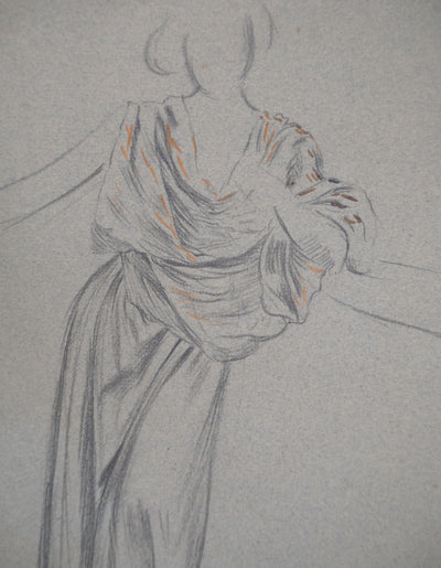 Léopold Franz KOWALSKI : Drapé d'une robe de soirée, c, Dessin original (photo de détail 3) - Crédit photo : Galerie Art.Paris