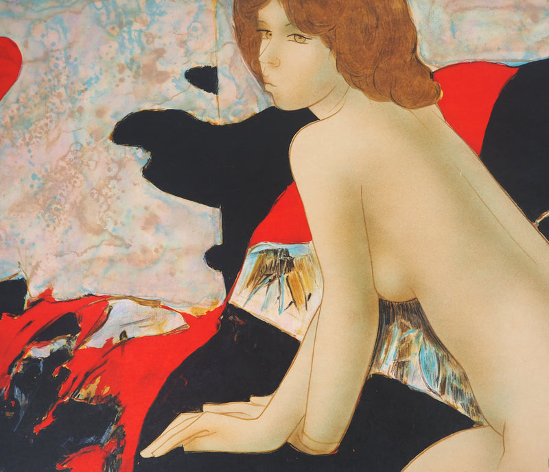 Alain BONNEFOIT : Ingénue sur un sofa, Lithographie originale (photo de détail 3) - Crédit photo : Galerie Art.Paris