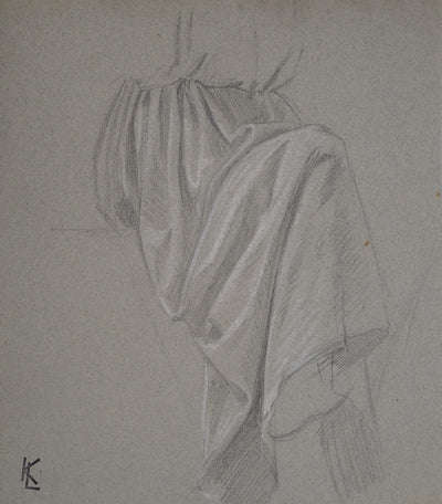 Léopold Franz KOWALSKI : Drapé d'une jupe, c, Dessin original (photo de détail 2) - Crédit photo : Galerie Art.Paris