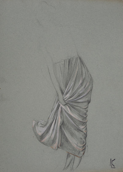 Léopold Franz KOWALSKI : Drapé d'une jupe plissée, c, Dessin original (photo de détail 2) - Crédit photo : Galerie Art.Paris