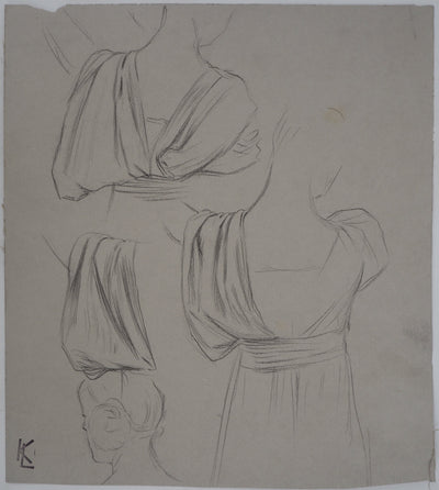 Léopold Franz KOWALSKI : Drapé de robe vu de dos, c, Dessin original (vue générale) - Crédit photo : Galerie Art.Paris