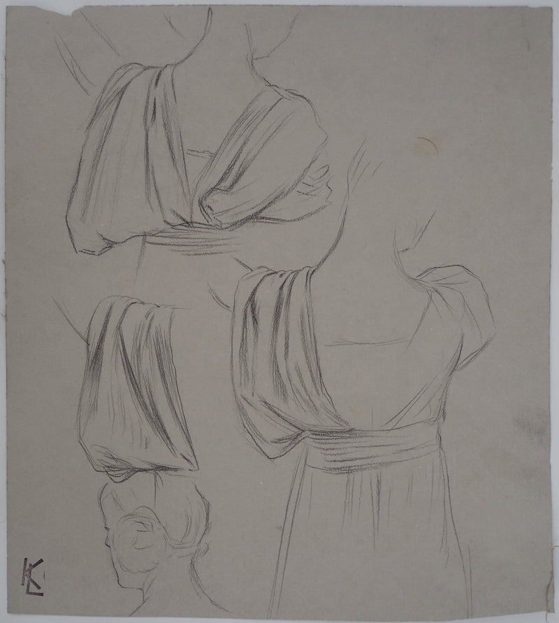 Léopold Franz KOWALSKI : Drapé de robe vu de dos, c, Dessin original (vue générale) - Crédit photo : Galerie Art.Paris