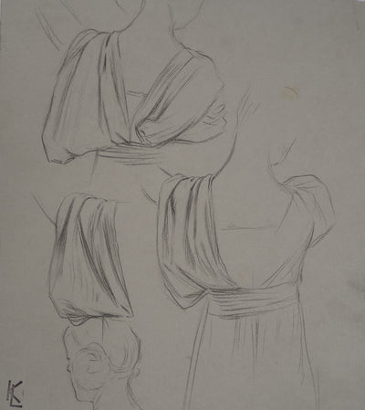 Léopold Franz KOWALSKI : Drapé de robe vu de dos, c, Dessin original (photo de détail 2) - Crédit photo : Galerie Art.Paris