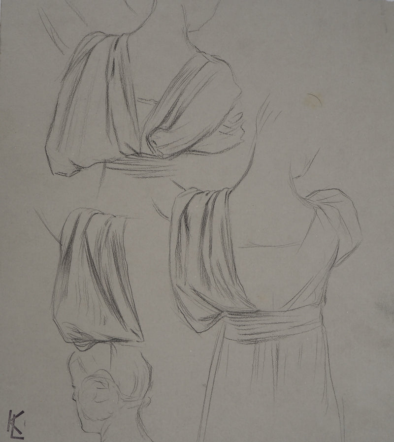 Léopold Franz KOWALSKI : Drapé de robe vu de dos, c, Dessin original (photo de détail 2) - Crédit photo : Galerie Art.Paris