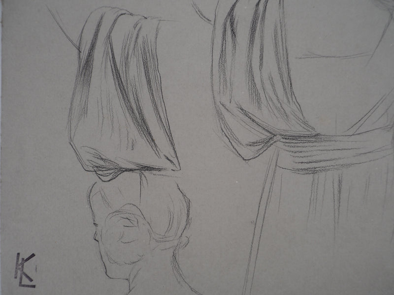 Léopold Franz KOWALSKI : Drapé de robe vu de dos, c, Dessin original (photo de détail 3) - Crédit photo : Galerie Art.Paris