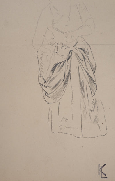 Léopold Franz KOWALSKI : Drapé d'un jupon relevé, c, Dessin original (photo de détail 2) - Crédit photo : Galerie Art.Paris