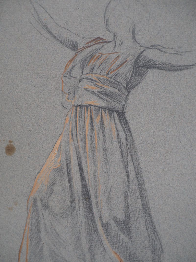 Léopold Franz KOWALSKI : Étude du drapé de la robe, en mouvement, c, Dessin original (photo de détail 3) - Crédit photo : Galerie Art.Paris