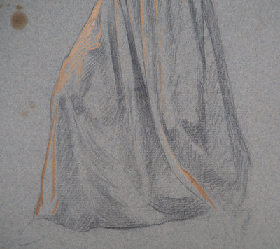Léopold Franz KOWALSKI : Étude du drapé de la robe, en mouvement, c, Dessin original (photo de détail 5) - Crédit photo : Galerie Art.Paris