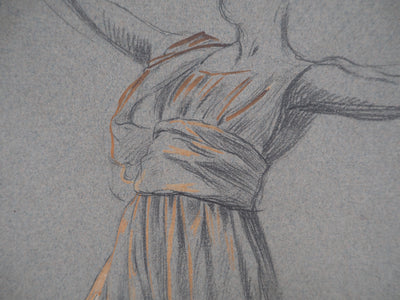 Léopold Franz KOWALSKI : Étude du drapé de la robe, en mouvement, c, Dessin original (photo de détail 4) - Crédit photo : Galerie Art.Paris
