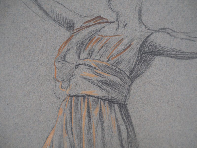Léopold Franz KOWALSKI : Étude du drapé de la robe, en mouvement, c, Dessin original (photo de détail 4) - Crédit photo : Galerie Art.Paris