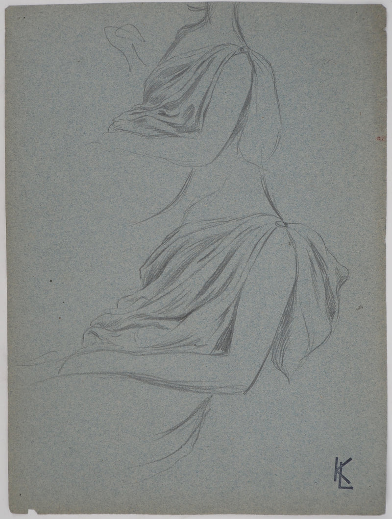 Léopold Franz KOWALSKI : Étude du drapé du décolleté, c, Dessin original (vue générale) - Crédit photo : Galerie Art.Paris