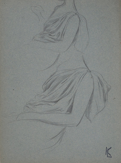 Léopold Franz KOWALSKI : Étude du drapé du décolleté, c, Dessin original (photo de détail 2) - Crédit photo : Galerie Art.Paris