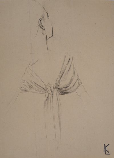 Léopold Franz KOWALSKI : Drapé d'un châle de dos, c, Dessin original (photo de détail 2) - Crédit photo : Galerie Art.Paris