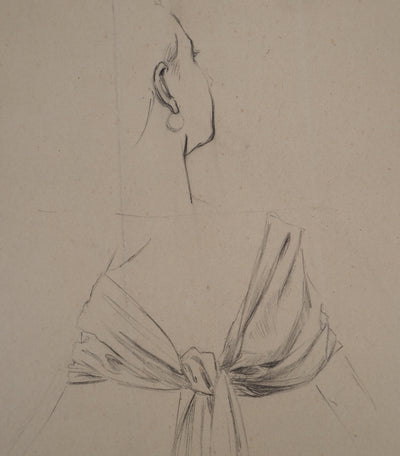Léopold Franz KOWALSKI : Drapé d'un châle de dos, c, Dessin original (photo de détail 3) - Crédit photo : Galerie Art.Paris