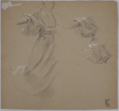 Léopold Franz KOWALSKI : Étude du drapé de robe, c, Dessin original (vue générale) - Crédit photo : Galerie Art.Paris