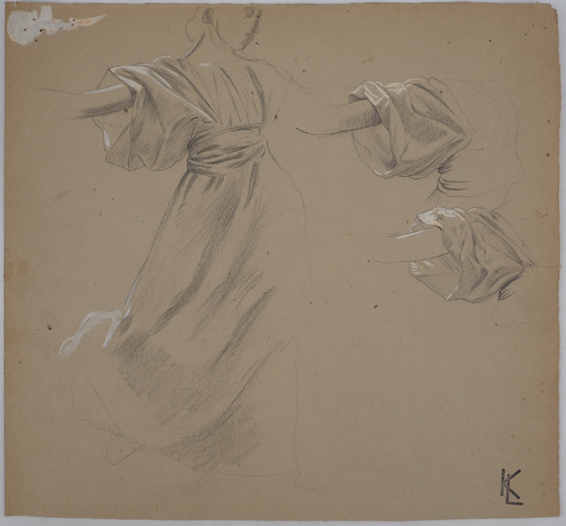 Léopold Franz KOWALSKI : Étude du drapé de robe, c, Dessin original (vue générale) - Crédit photo : Galerie Art.Paris