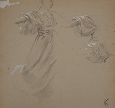 Léopold Franz KOWALSKI : Étude du drapé de robe, c, Dessin original (photo de détail 2) - Crédit photo : Galerie Art.Paris