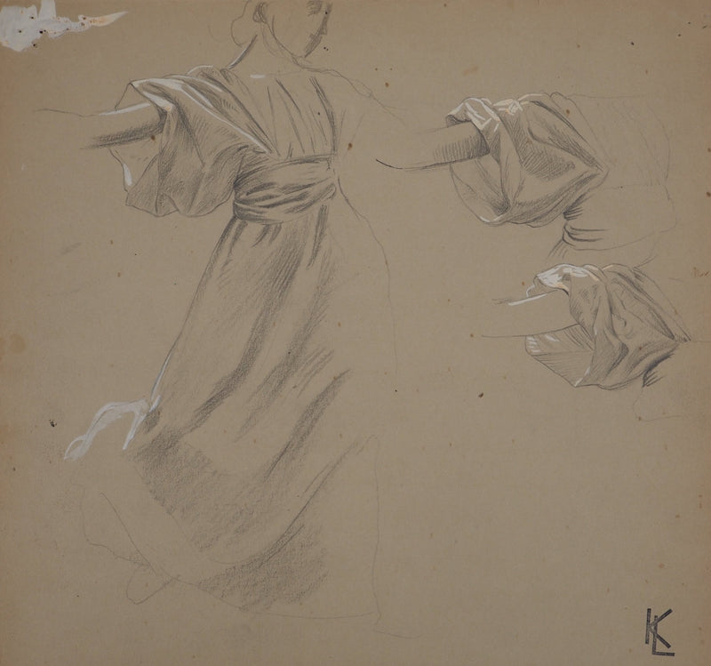 Léopold Franz KOWALSKI : Étude du drapé de robe, c, Dessin original (photo de détail 2) - Crédit photo : Galerie Art.Paris