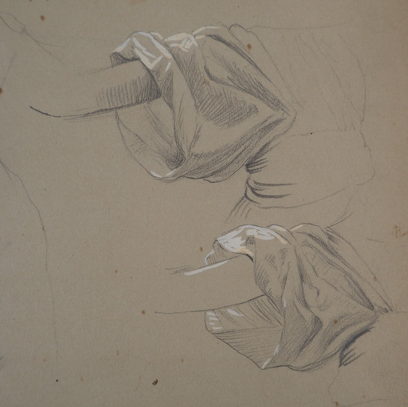 Léopold Franz KOWALSKI : Étude du drapé de robe, c, Dessin original (photo de détail 3) - Crédit photo : Galerie Art.Paris