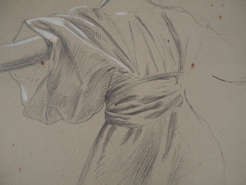 Léopold Franz KOWALSKI : Étude du drapé de robe, c, Dessin original (photo de détail 5) - Crédit photo : Galerie Art.Paris