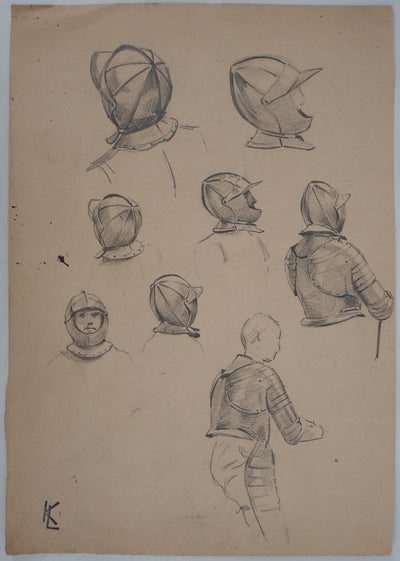 Léopold Franz KOWALSKI : Étude du casque, c, Dessin original (vue générale) - Crédit photo : Galerie Art.Paris