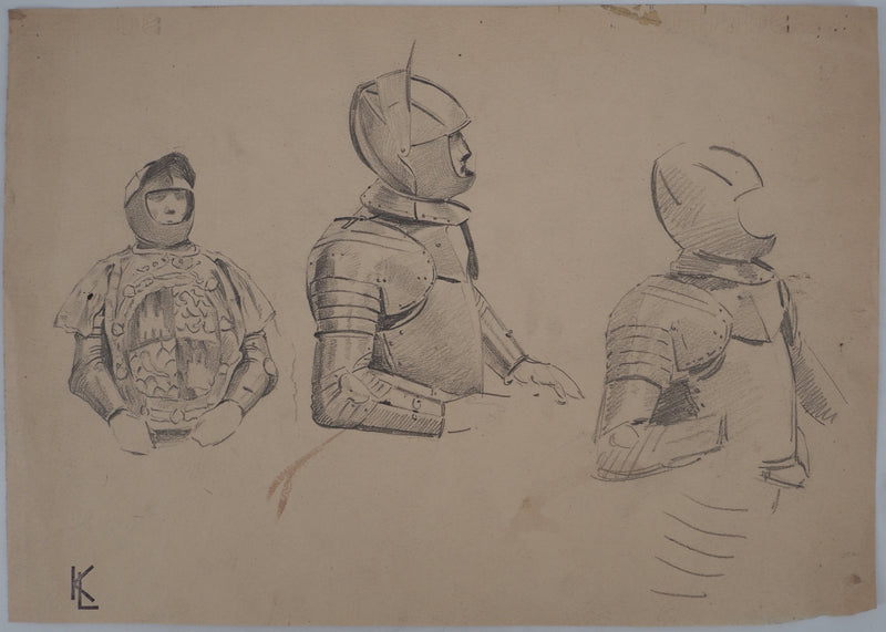 Léopold Franz KOWALSKI : Étude de la cuirasse, c, Dessin original (photo de détail 2) - Crédit photo : Galerie Art.Paris