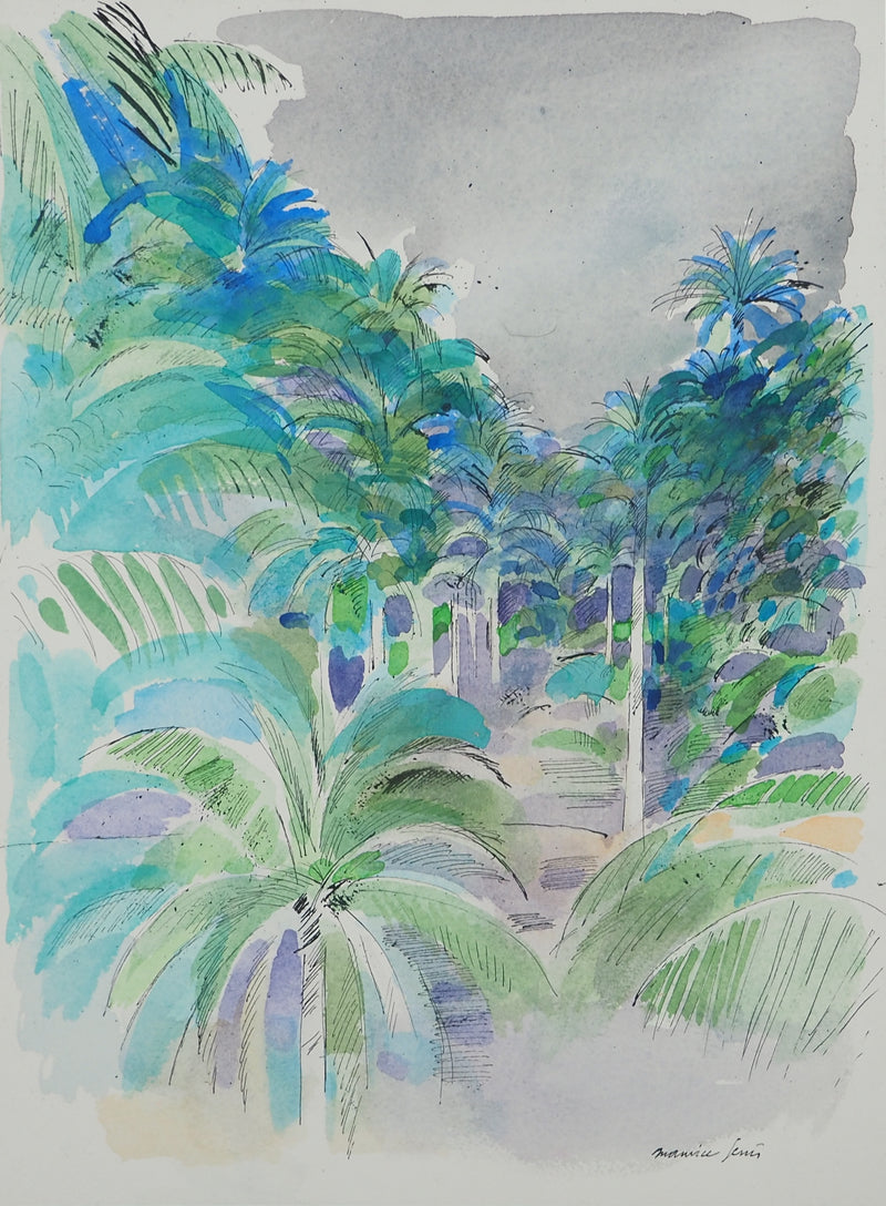 Maurice GENIS : Forêt de palmiers, Aquarelle originale (photo de détail 3) - Crédit photo : Galerie Art.Paris