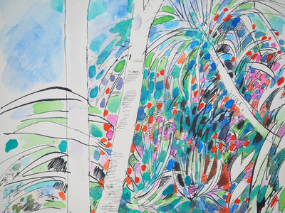 Maurice GENIS : Arbres colorés, Aquarelle originale (photo de détail 4) - Crédit photo : Galerie Art.Paris