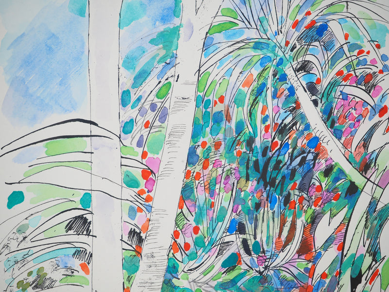 Maurice GENIS : Arbres colorés, Aquarelle originale (photo de détail 4) - Crédit photo : Galerie Art.Paris