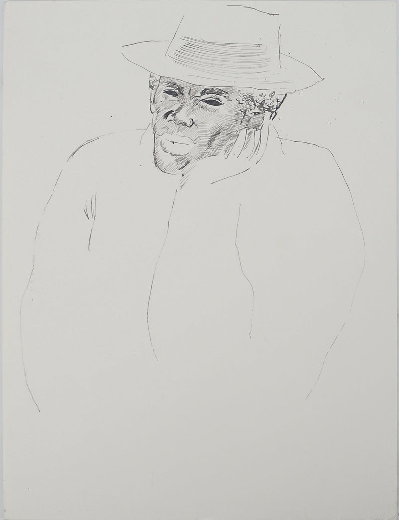 Maurice GENIS : Portrait au chapeau , Dessin original (vue générale) - Crédit photo : Galerie Art.Paris