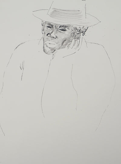 Maurice GENIS : Portrait au chapeau , Dessin original (photo de détail 3) - Crédit photo : Galerie Art.Paris