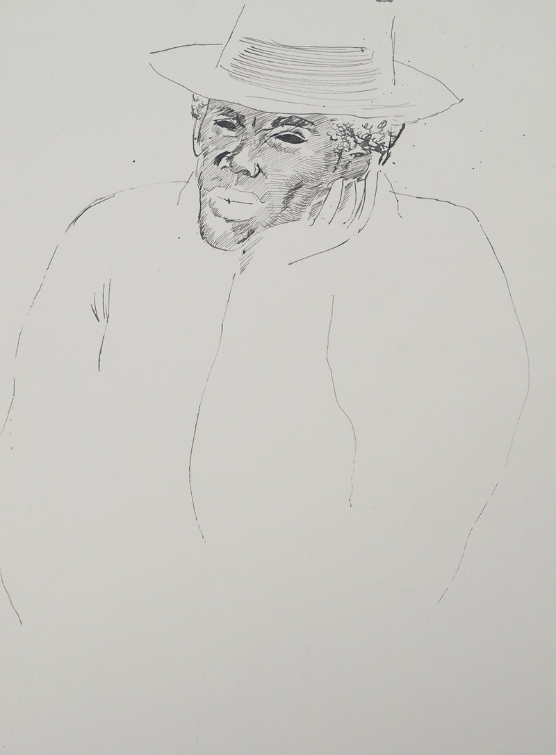 Maurice GENIS : Portrait au chapeau , Dessin original (photo de détail 3) - Crédit photo : Galerie Art.Paris