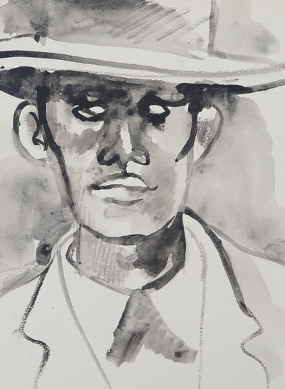 Maurice GENIS : L'homme au chapeau, Aquarelle originale (photo de détail 2) - Crédit photo : Galerie Art.Paris