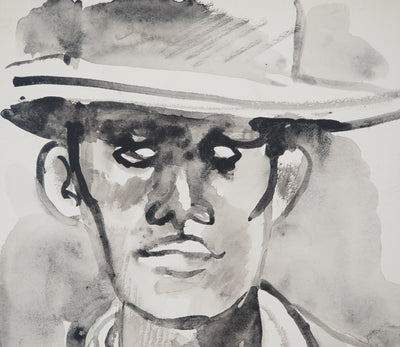 Maurice GENIS : L'homme au chapeau, Aquarelle originale (photo de détail 3) - Crédit photo : Galerie Art.Paris