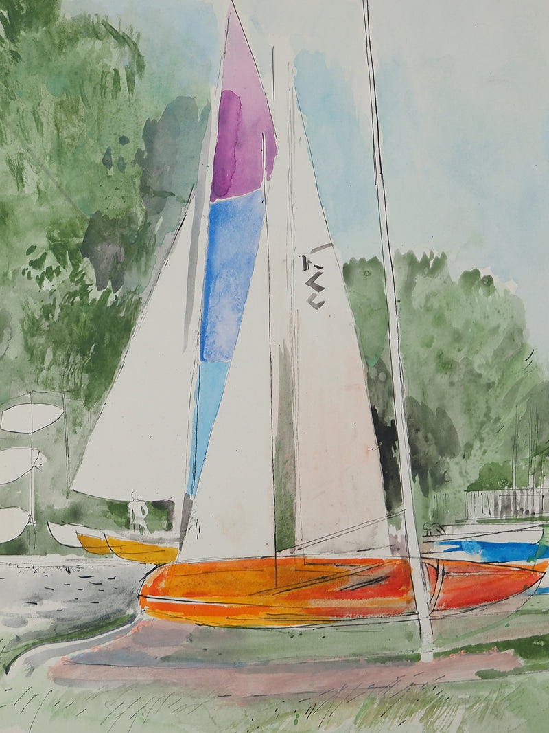 Maurice GENIS : Voiliers en bord de mer, Aquarelle originale (photo de détail 2) - Crédit photo : Galerie Art.Paris