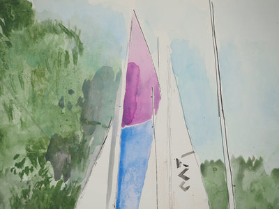 Maurice GENIS : Voiliers en bord de mer, Aquarelle originale (photo de détail 3) - Crédit photo : Galerie Art.Paris