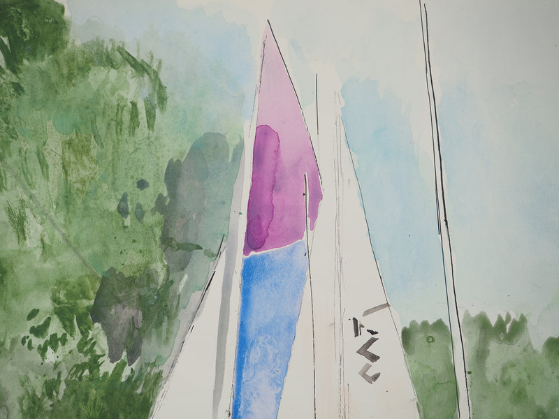 Maurice GENIS : Voiliers en bord de mer, Aquarelle originale (photo de détail 3) - Crédit photo : Galerie Art.Paris