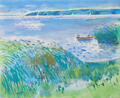 Maurice GENIS : Les pêcheurs à la barque, Aquarelle originale (vue générale) - Crédit photo : Galerie Art.Paris