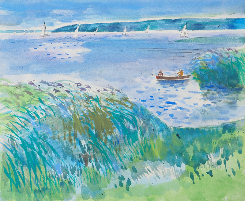Maurice GENIS : Les pêcheurs à la barque, Aquarelle originale (vue générale) - Crédit photo : Galerie Art.Paris