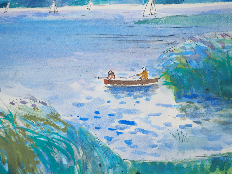 Maurice GENIS : Les pêcheurs à la barque, Aquarelle originale (photo de détail 3) - Crédit photo : Galerie Art.Paris